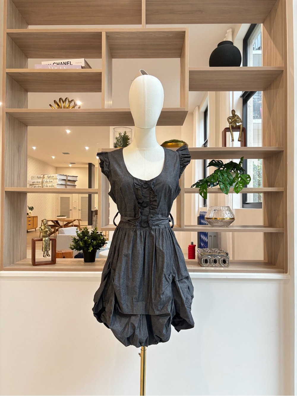 Umi Charcoal Gray Ruffle Bubble-Hem Mini Dress